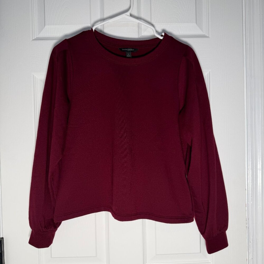 Banana Republic Burgundy Pleated Sleeve Crew Neck Sweatshirt Size S